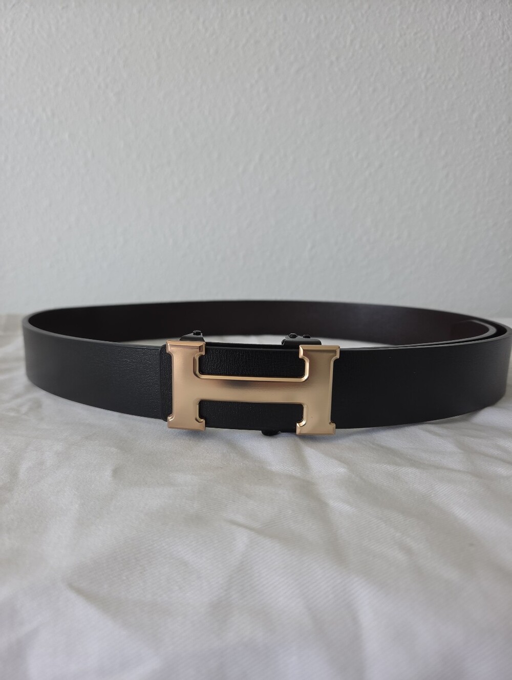 H Monogram Gold Black Belt, One Size